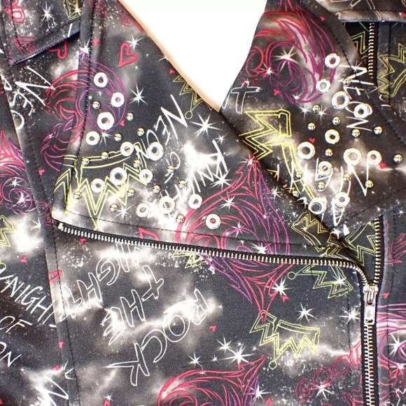Disney Girls Moto Jacket D Signed Zip Knights of Neon Multicolor Size L 14-16 - Picture 2 of 12
